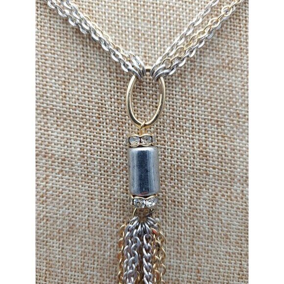 Chico's Two Tone Gold & Silver Multi Chain Pendant Necklace Rhinestone Accents L - Picture 5 of 9